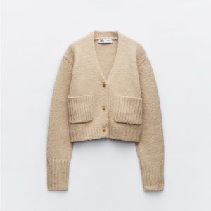 Zara tan cropped cardigan with pockets - size M